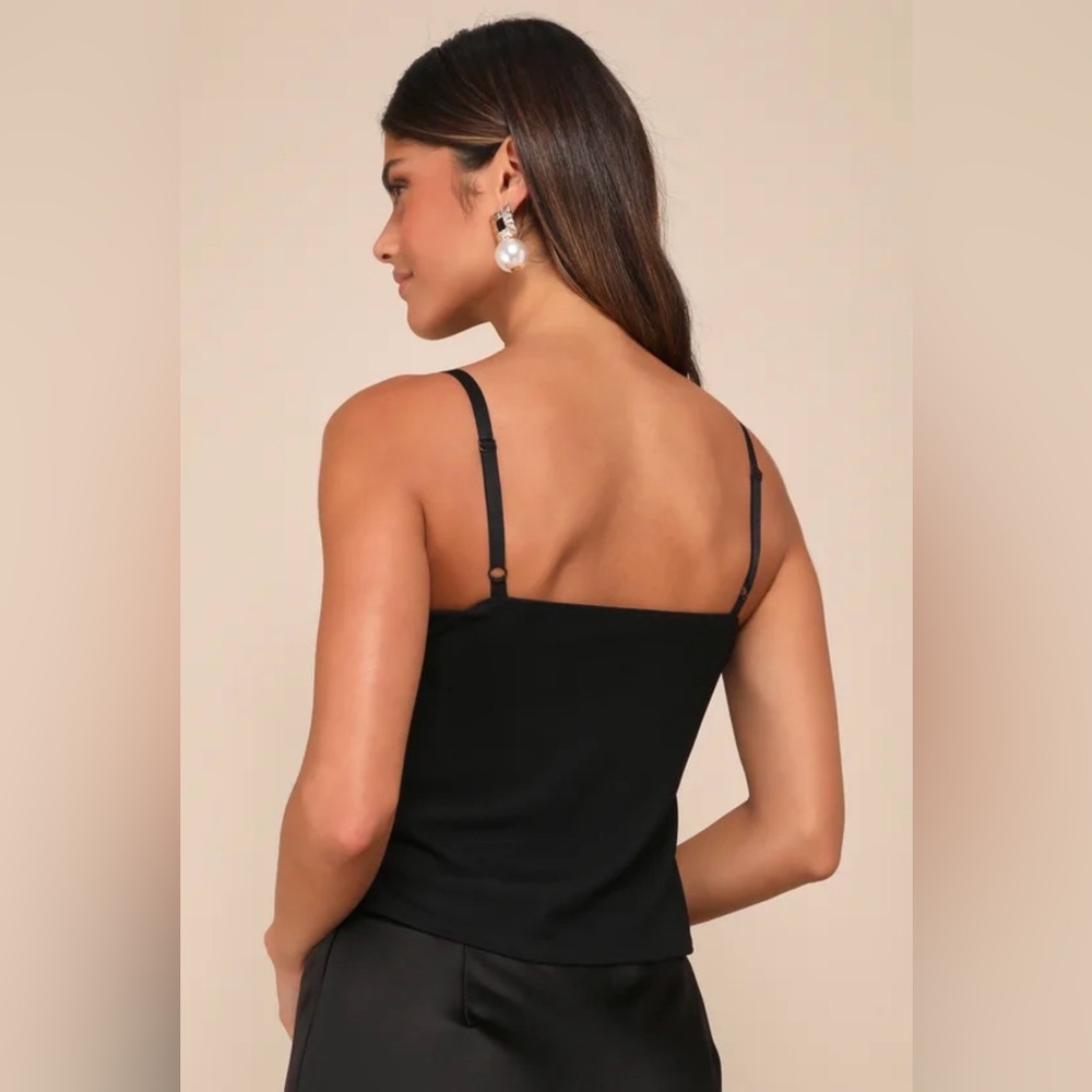 Lulus Sultry Pick Mesh Sheer Lace Bow Cami Top - Picture 2 of 9